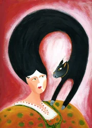 Strega del Tchesal (Chiesale): bruja que se transforma en gato para espiar a los hombres. Ilustración de Patrizia La Porta.