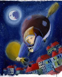 La "Befana", sobre su escoba - ilustración de Patrizia La Porta