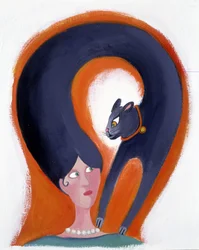 Peinado de mujer que se convierte en gato - ilustración de Patrizia La Porta