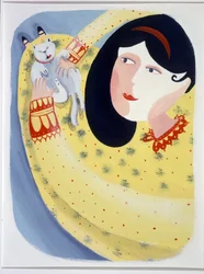 Joven acariciando a su gato - ilustración de Patrizia La Porta