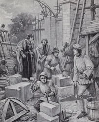 El rey Enrique VI supervisando la construcción del Colegio Eton que fundó en 1440