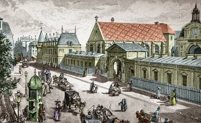 Vue du Conservatoire des Arts et metiers (Cnam) a Paris, rue saint Martin a Paris - (Vista del Conservatorio de Artes y Oficios de París) Grabado de Alexis Martin