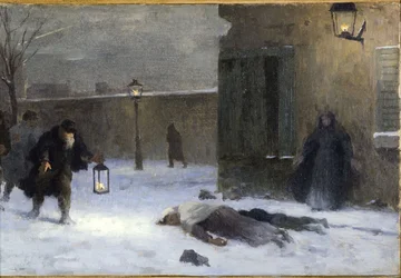 Croquis del despacho del prefecto en el Hôtel de Ville: La búsqueda de heridos durante el asedio de París en 1870