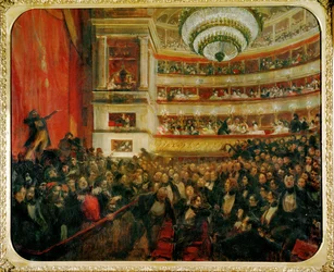 La primera noche en París de la ópera Ernani de Verdi, texto según la novela de Victor Hugo (pintura sobre lienzo)