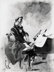 El compositor y pianista Frederic Chopin tocando el piano, por Albert Besnard