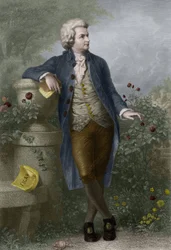 Retrato de Wolfgang Amadeus Mozart (1756-1791) en Salzburgo. Grabado por Paul Barfus (1823-1895).