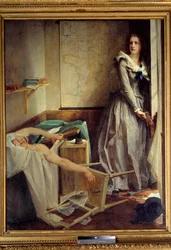 Revolución Francesa: Charlotte Corday en el momento del asesinato de Jean Paul Marat