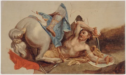 Estudio de caballo y jinete caídos, según Le Brun (óleo sobre papel)