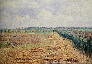 Un paisaje holandés plano bajo un cielo de verano con nubes blancas claras, c.1890