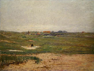 Granja con mujer tendiendo la ropa