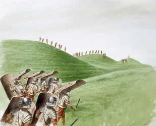 Soldados romanos en batalla con tribus celtas, siglo I