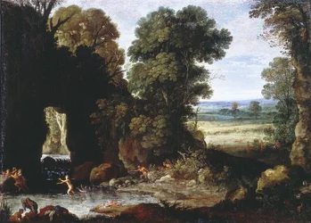 Paisaje boscoso con ninfas y sátiros