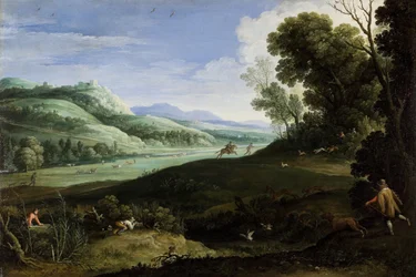Paisaje con cazadores, 1619