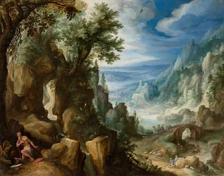 Paisaje montañoso con san Jerónimo
