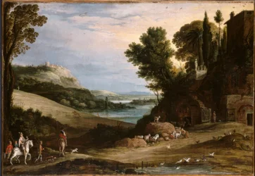 P.Bril, Paisaje Italianizante con Caza de Halcones / Pintura