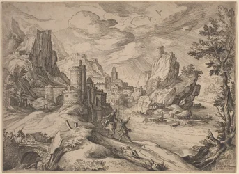 Paisaje fluvial con viajeros