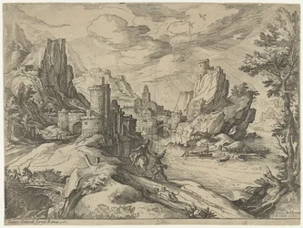 Costa rocosa en Campania con ciudad y viajeros