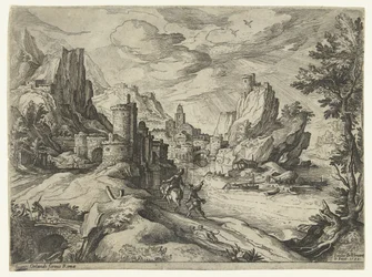 Costa de roca en Campania con ciudad y viajeros