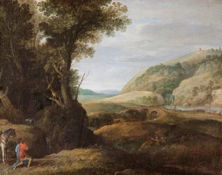Paisaje con San Huberto y el ciervo, c.1615 (óleo sobre lienzo)