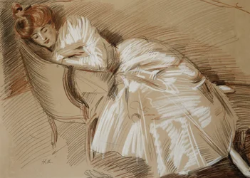 Madame Helleu reclinada en una chaise-longue