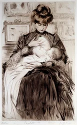 Maternidad. Dibujo de Paul Helleu (1859-1927), siglo XX. Bayona, Museo Bonnat