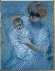 Maternidad. Dibujo de Paul Helleu (1859-1927), siglo XX. Retrato de una madre con su hijo. Bayona, Museo Bonnat