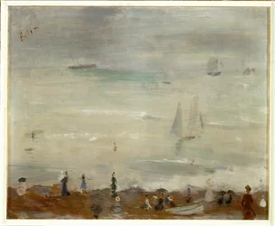 En la playa, Dieppe, impresión, mar gris (óleo sobre lienzo)
