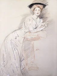 Retrato de la señorita Taylor apoyada en una mesa