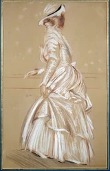 Retrato de una mujer de blanco. Dibujo de Paul Helleu (1859 - 1927), siglo XX. Bayona, Museo Bonnat