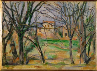 Árboles y casas (óleo sobre lienzo)