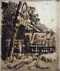 Casa en Auvers sur Oise (Auvers-sur-Oise). Grabado de Paul Cezanne (1839-1906). Grabado. Dimensiones: 13,4x11,1cm. Museo Granet, Aix En Provence.