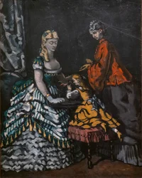 interior con dos mujeres y un niño
