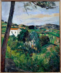 Paisaje con tejados rojos o pino en L