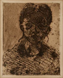 Cabeza de doncella. Grabado de Paul Cezanne (1839-1906). Aguafuerte. Dimensiones: 32,5x25cm. Museo Granet, Aix En Provence.