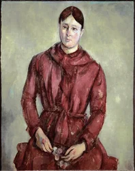 Retrato de Madame Cézanne con vestido rojo