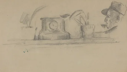 El padre del artista y objetos sobre una repisa [verso].
