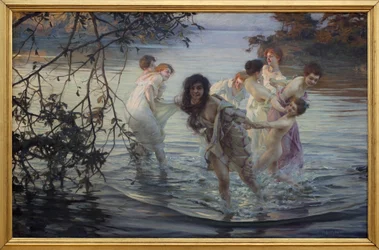 Jóvenes mujeres divirtiéndose mientras nadan en el agua de un río. Pintura de Paul Émile Chabas, circa 1899. Museo de Bellas Artes de Nantes.