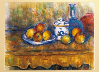 Austria, Viena, Naturaleza muerta con botella azul, pintura al óleo
