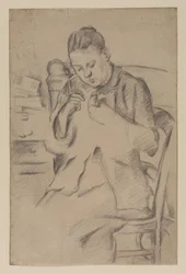 Hortense Fiquet, Madame Cezanne, cosiendo, c.1880 (lápiz sobre papel)