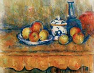 Manzanas, jarra y azucarero