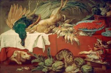Naturaleza muerta con caza y langosta