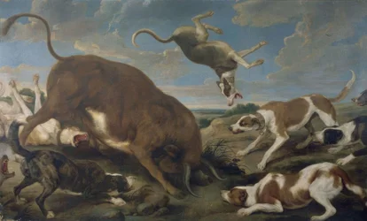 Toro atacado por perros – Siglo XVII – Barroco flamenco