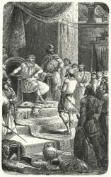 El rey David recibiendo emisarios del rey Hiram de Tiro