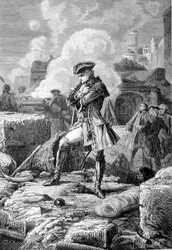 Thomas Arthur Lally, Barón de Tollendal durante el asedio de Pondichery en 1760 - Grabado por Paul Philipotteaux (1846-1923)