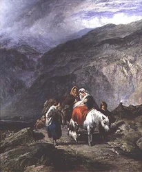 Familia gitana en un camino de montaña