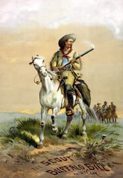 Portada del libro “El Explorador Buffalo Bill” por Han. W.F. Cody, ilustración de P. Frenzeny, s.d. entre 1860 y 1890