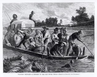 Bocetos del oeste, una crecida en el río Rojo, Texas, ilustración de 