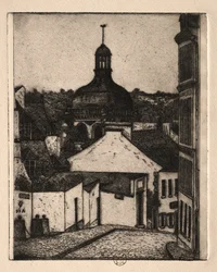 Seis grabados: Calle Notre Dame, Pontoise, 1895