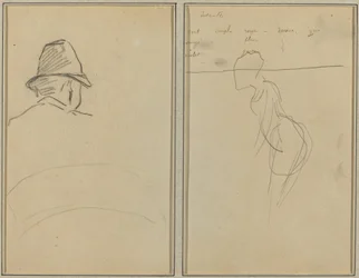 Cabeza de Hombre con Sombrero, Vista desde Atrás; Mujer de Pie [recto]