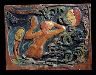 Sé misterioso. Relieve tallado en madera de tilo por Paul Gauguin